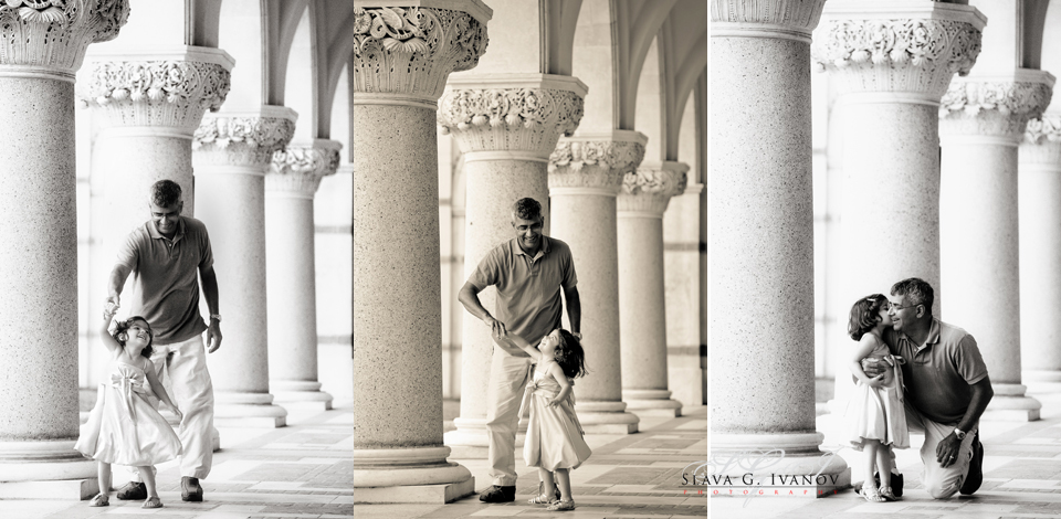 Dady and his little girl dancing for family portrait